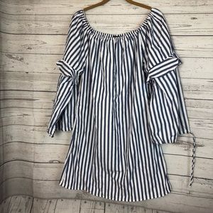 Style Envy White Blue Stripe Large Shirt Dress